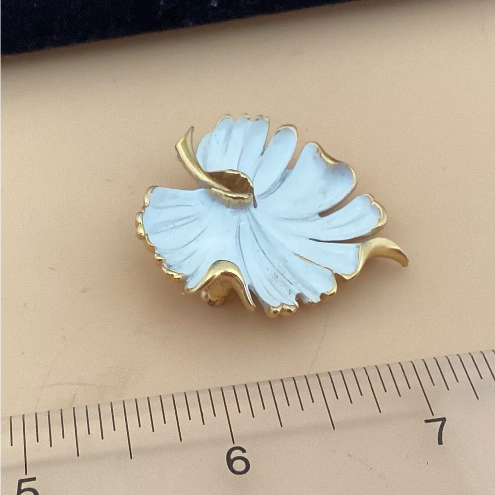 Monet Gold and White Brooch with Leaf Design